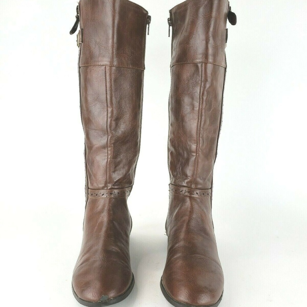 Unisa Womens Brown Tall Riding Style Boots Size 7.5 Double Sided Zippers Comfy
